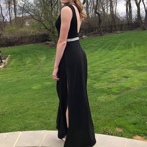Black Open Back Prom Dress w Silver Embellishments